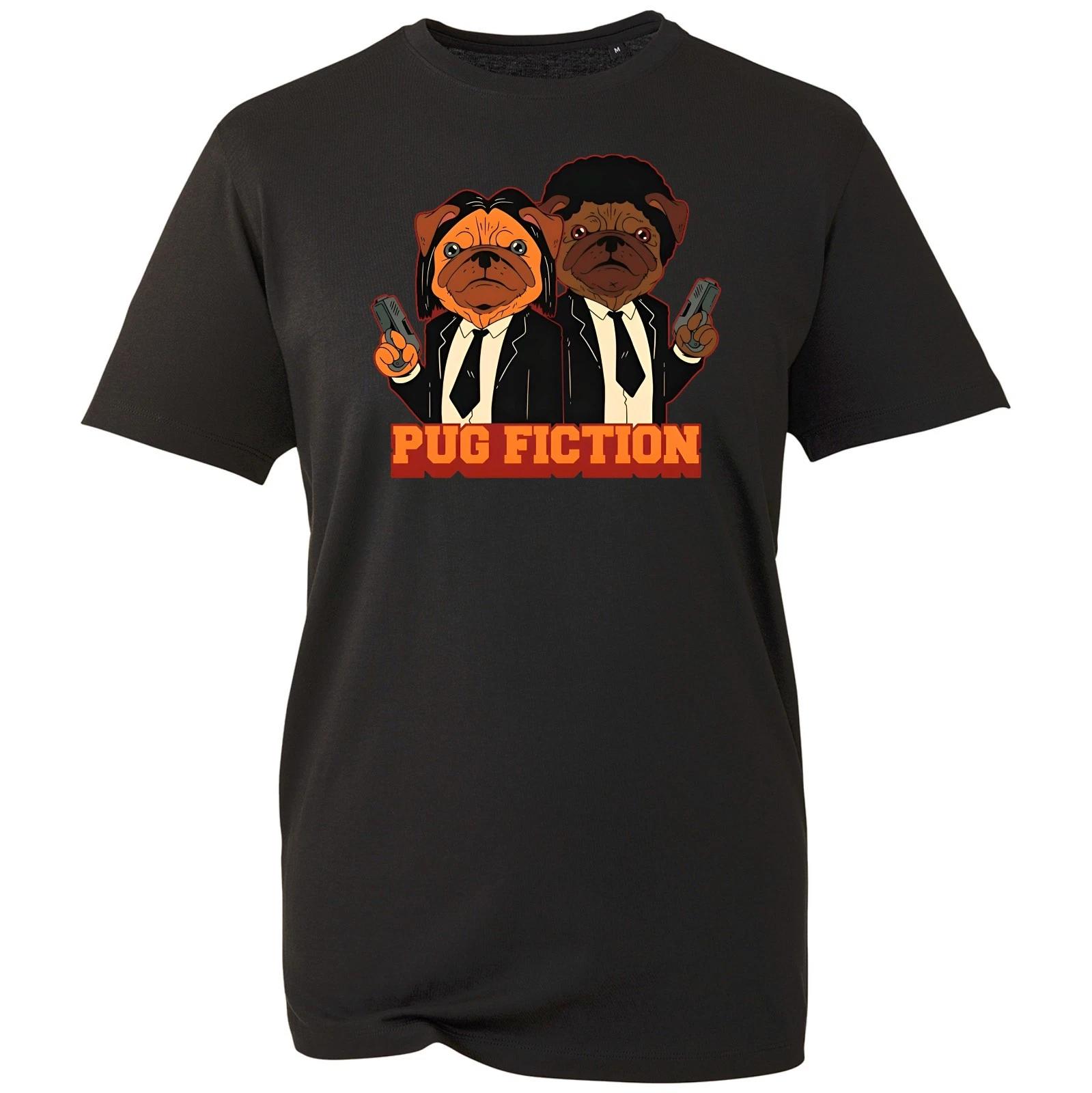 

Funny Pug Fiction Dog Design Regular Fit Cotton Retro Movie Mens T-Shirt M