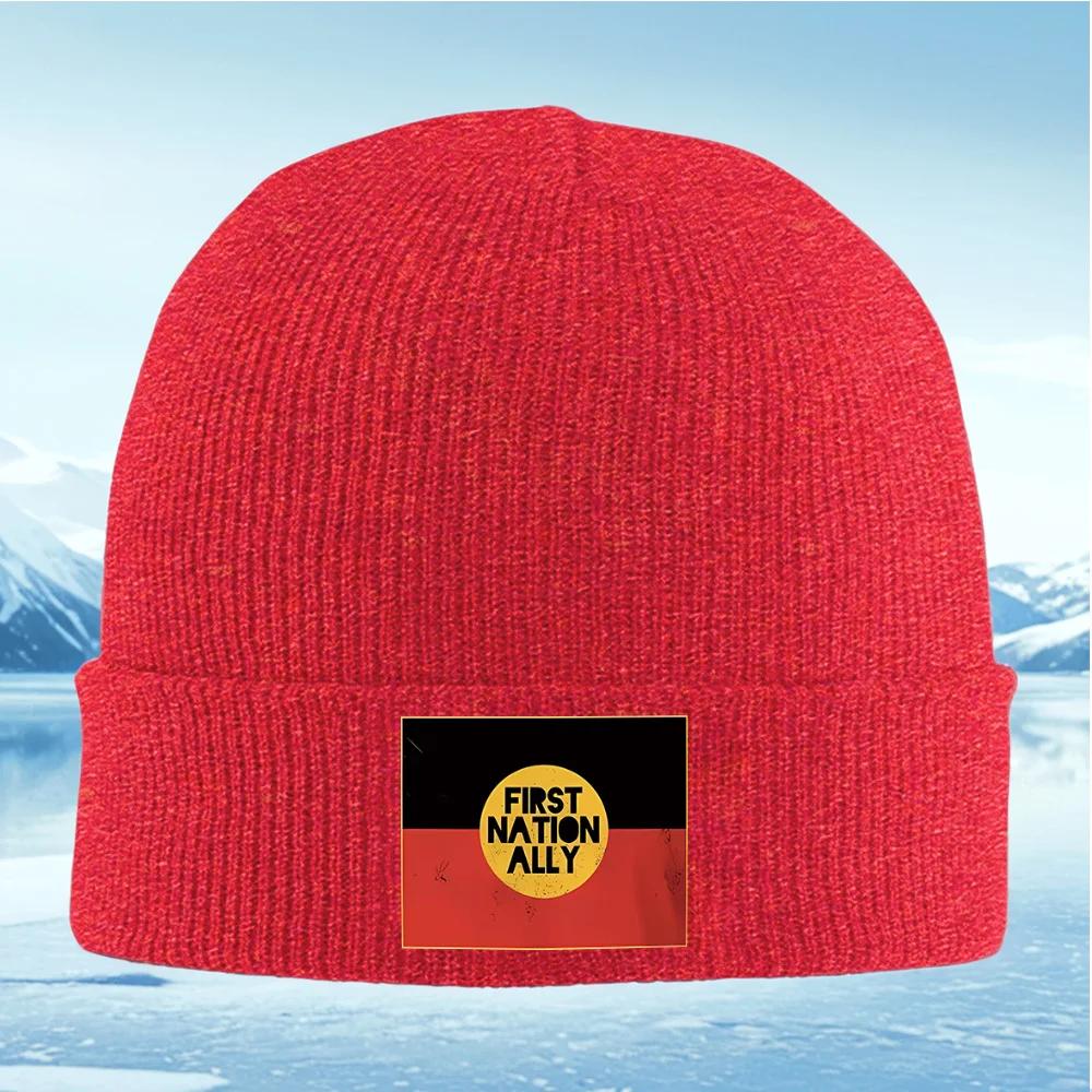 Indigenous Peoplecircular Text Design Unisex Women Unisex Knitted Hat Beanie Pullover Cap Winter Thermal Warm Christmas Outdoor Cy