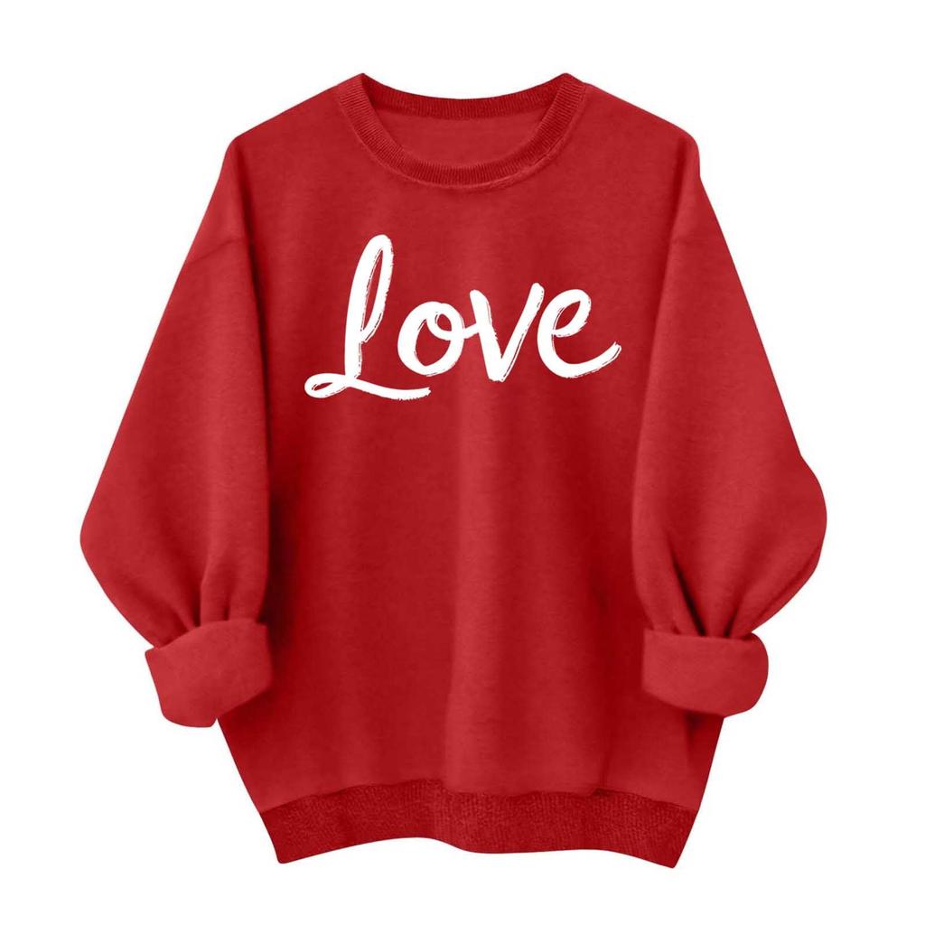 Damen Lässiges und Modisches Rundhals-Top mit Valentinsdruck Kapuzen-T-Shirt Langarm-Sweatshirt
