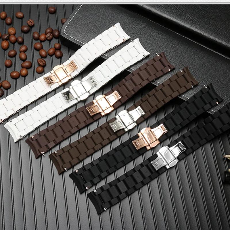 Para pulseira de relógio Armani AR5920 AR5919 AR5859 AR5867, pulseira de relógio masculina e feminina de aço revestido de borracha binge 20mm 23mm