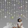 Iridescent Star Moon Circle Dot Garland Party Decoration Kit Hanging Crescent and Twinkle Little Star Streamer Bunting Banner for Kids First Birthday
