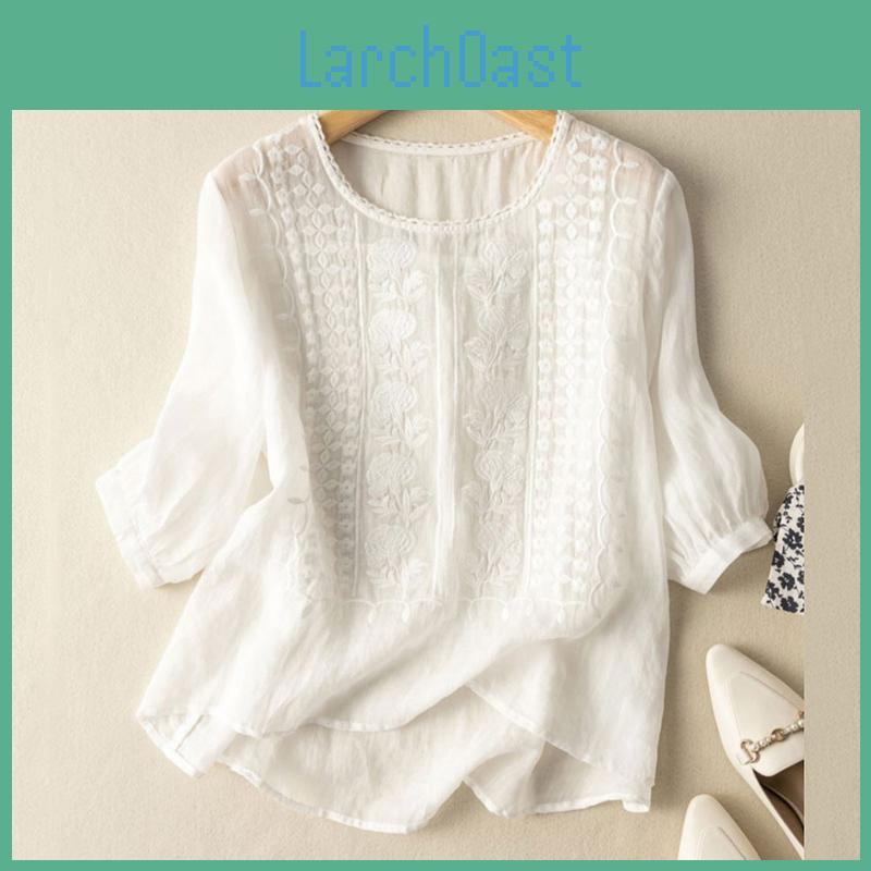 Sleeve Embroidery Summer Womens 34 Casual Cover Up Blouse