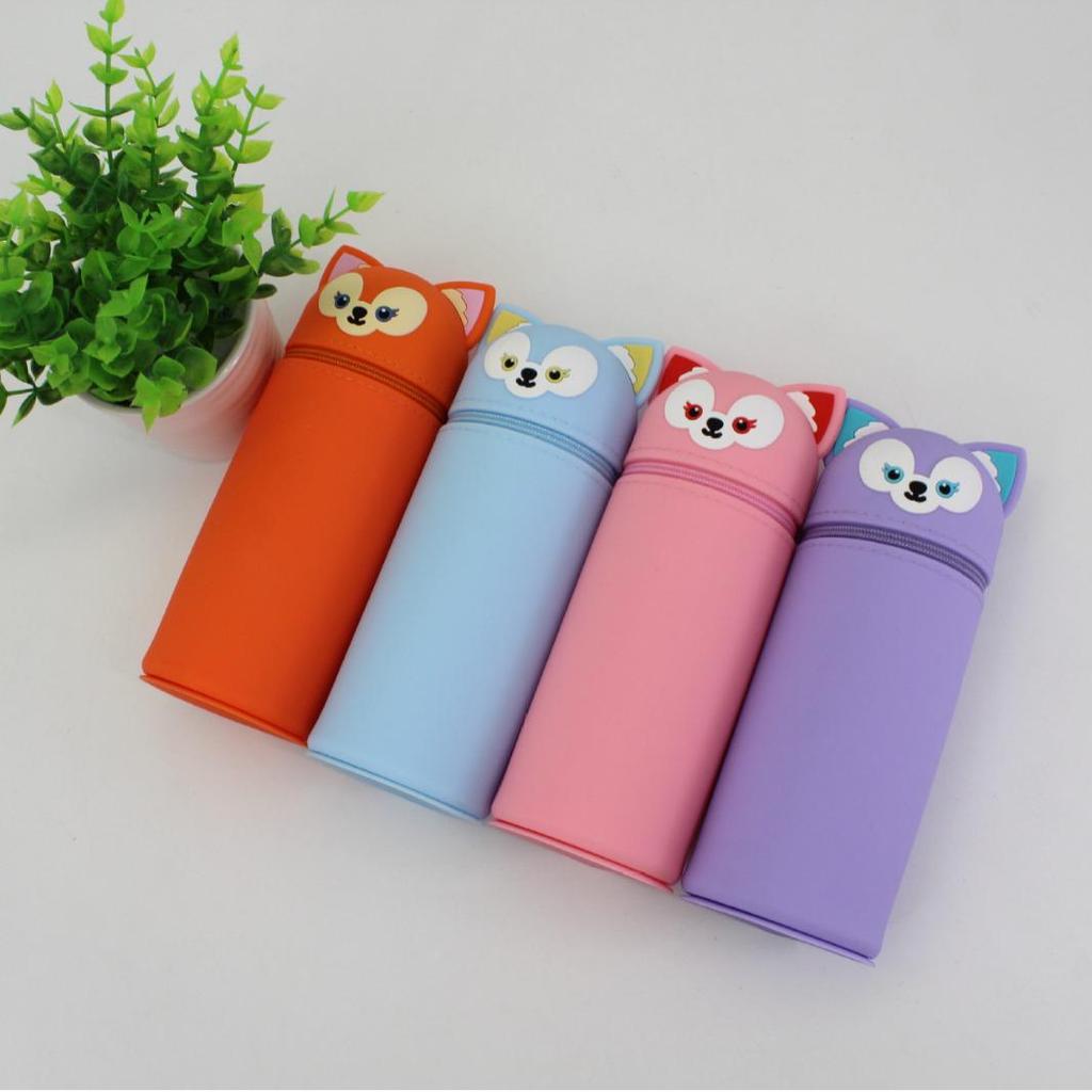 Silicone Fox Pencil Case - Stylish Solid Color Stationery Box for Students