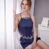 Ice silk suspender sex pajamas set women's summer flirting sexy lace loungewear two-piece set