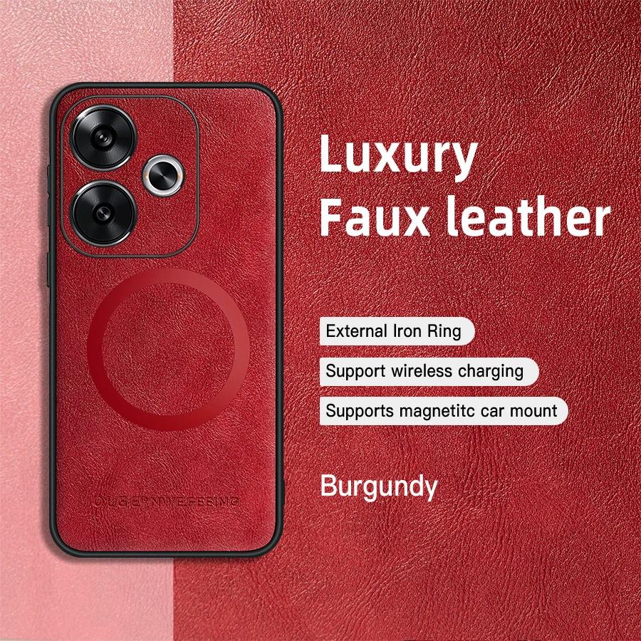 For POCO F6 F6 Pro PU Leather Magnetic Ring Soft Edge Anti-Drop Anti-Fingerprint Phone Case