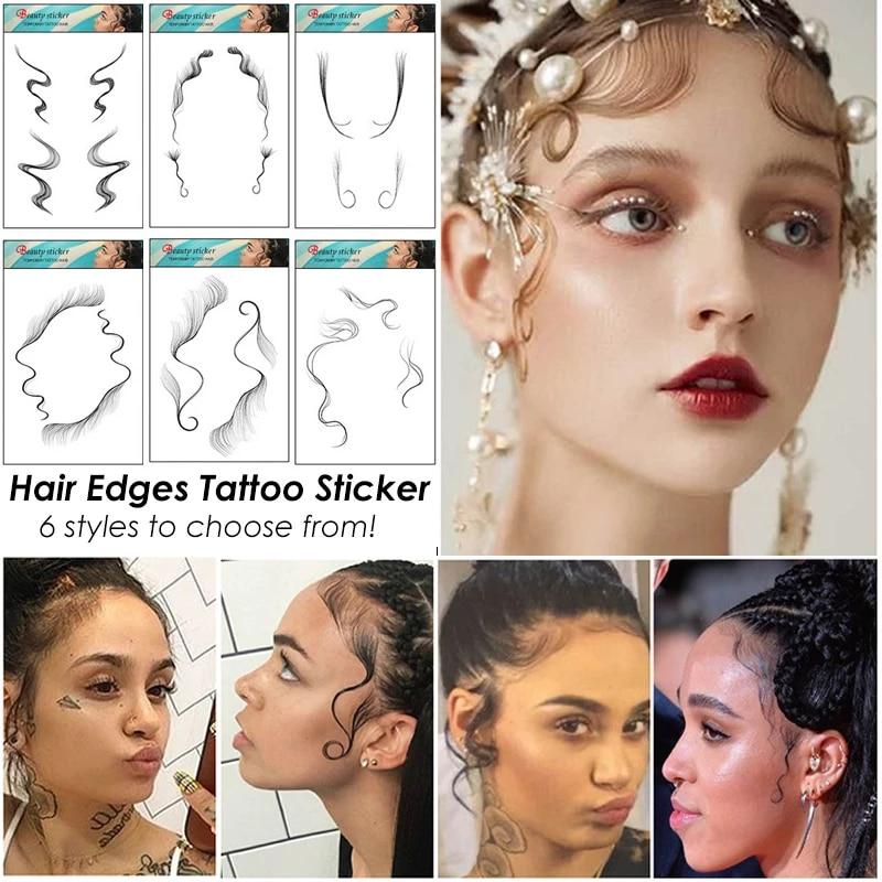 Buy 6 Styles Hair Edges Tattoo Sticker Baby Hair Pony Tail Styles Temporary Tattoo Sticker