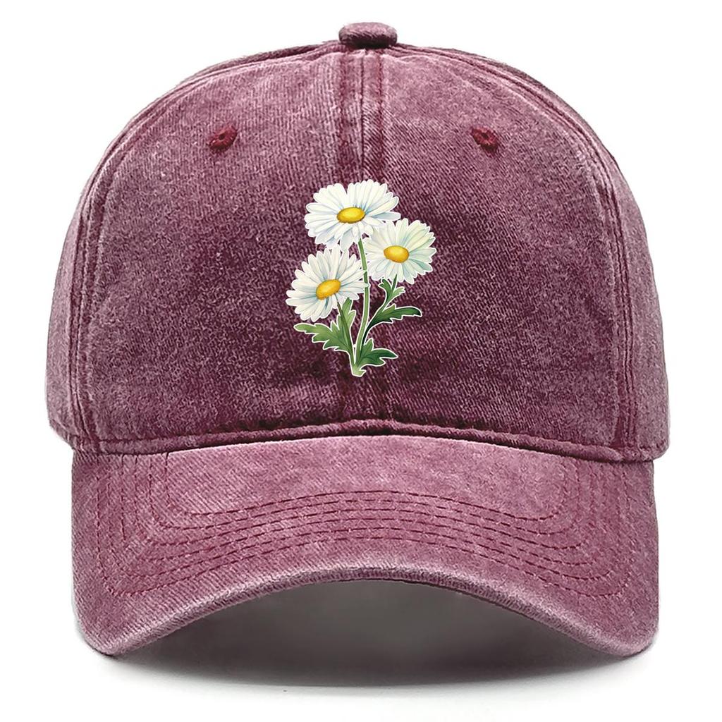 Little Daisy Print Snapback Baseball Cap, Flower Mesh Hat Washed Fit Curved Brim Summer Adjustable Baseball Hat