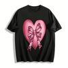Sweet Cool Pink Leopard Bow Heart Print Casual Top Pure Cotton T-shirt