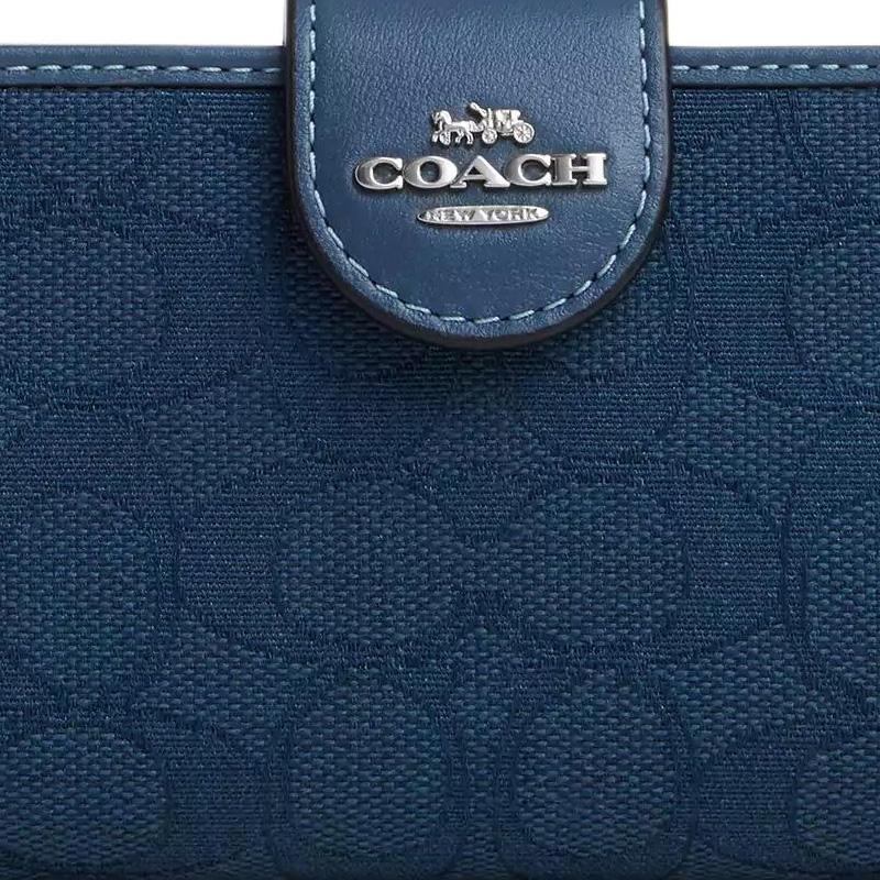 New COACH Corner Zip Calfskin Wallet Medium Women's Marine Blue CU402-SVPM1
