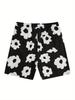 Men's Floral Graphic Print Drawstring Shorts, Summer Casual Shorts with Pockets, Beach Hawaiian Shorts