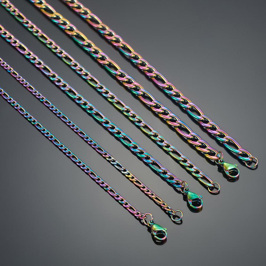 Chaîne Figaro Colorée Vintage Large de 3 mm / 4,5 mm / 6 mm pour Collier Homme et Femme Accessoires de Bijoux en Acier Inoxydable Choker Cadeau