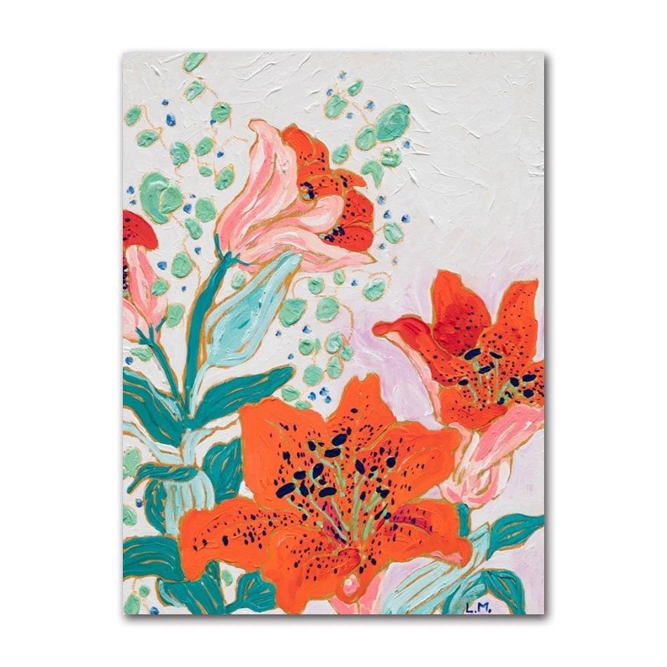 Nordic Flower Leaf Colorful Vase Art Print Wall Poster Canvas Painting Retro Picture Modern Home Decor Bedroom Decoration