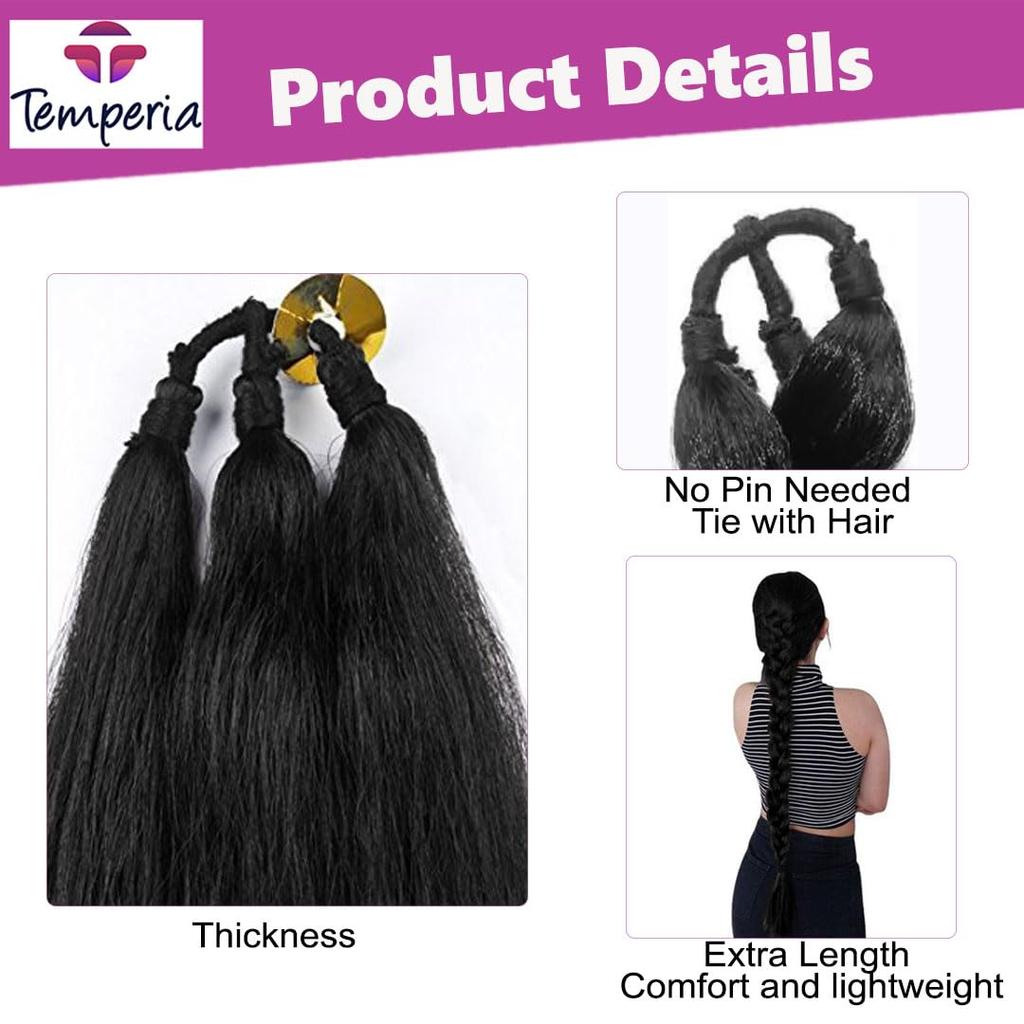 Temperia Artificial Fake Long Extensions Hair for Women & Girls - Savaram Gangawan Cataram Sadaraa Paranda Choti False Nakli Hair Wig - Extra Hair