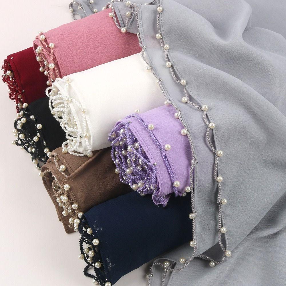 Pearls Wraps Shawl Chiffon Malaysia Headscarf Luxury Islamic Turban  Female