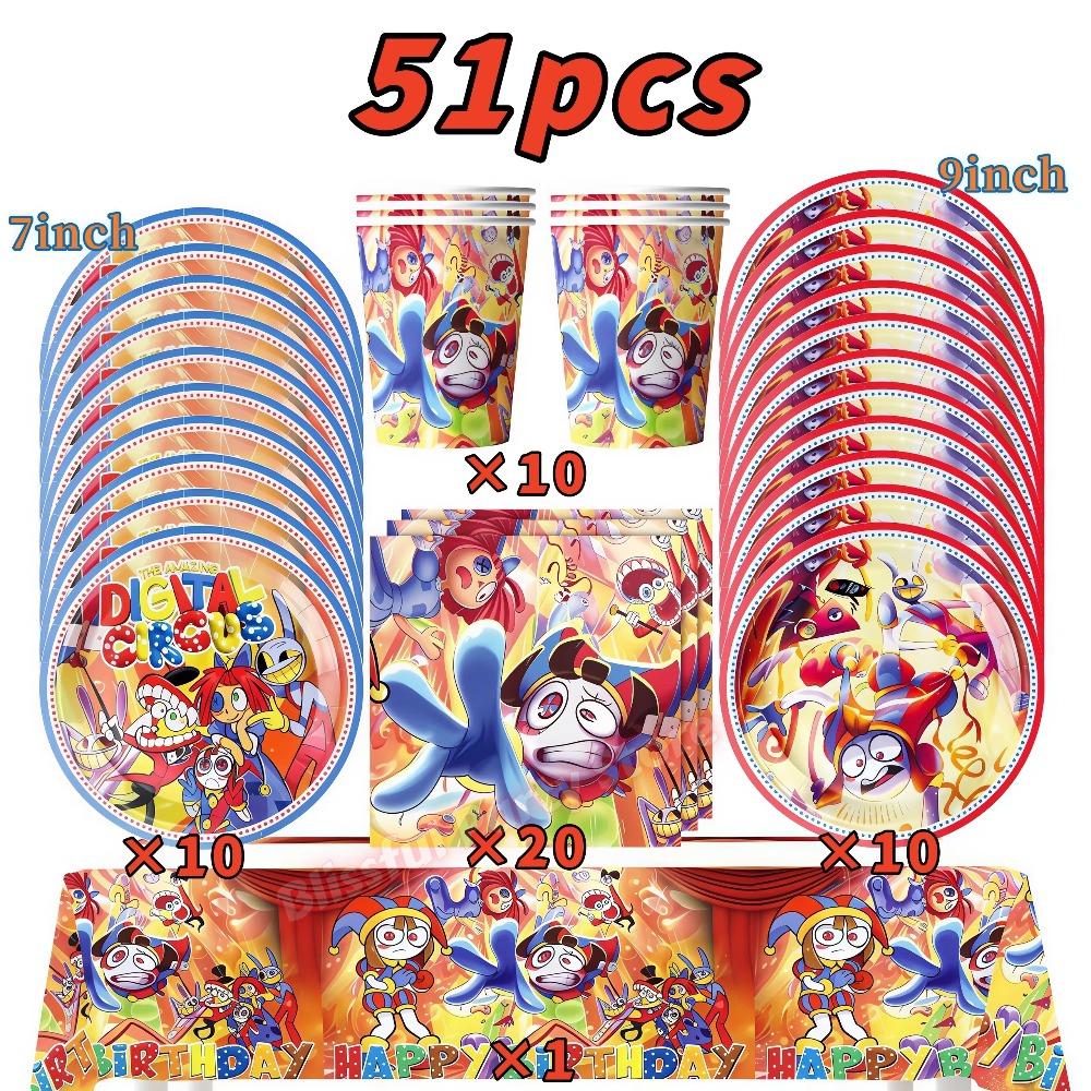 Amazing Birthday Decorations Digitaled Circus Tableware Plate Cup Napkin for Kids Party Photo Props Baby Shower Party Supplies F