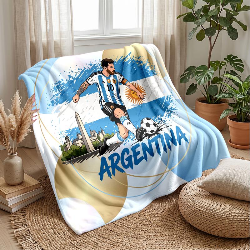 Argentina Football Printed Flannel Blanket Skin Friendly Warm Decorative Throw for Indoor Couch Bed Daily Use