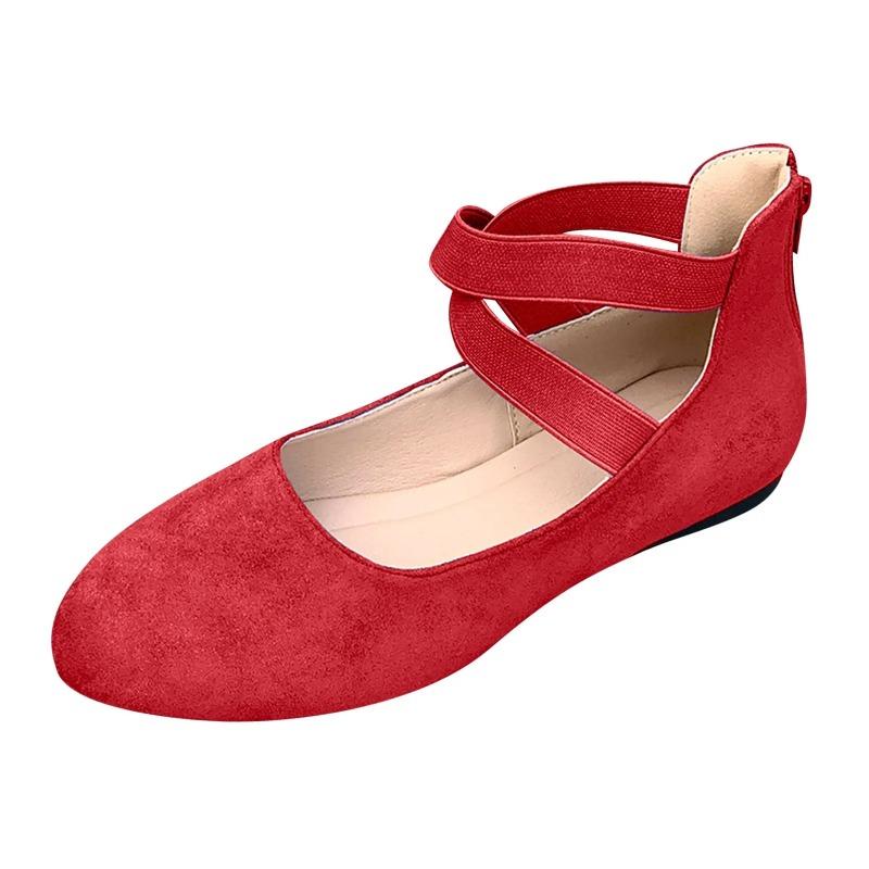 Women's Hollow Flock Flat Shoes Round Toe Shallow Thin Soft Sole Shoes Solid Color Casual Shoes Elegant Office Ladies Footwear