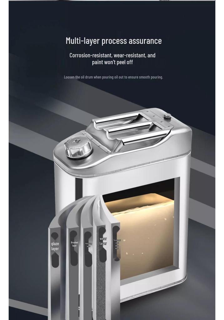 Thickened Portable Fuel Tank: 304 Stainless Steel Gasoline/Diesel Can - 30L, 20L, 10L Capacity