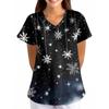 Women's Christmas Print Loose V-Neck Pocket Short-Sleeved Uniform
