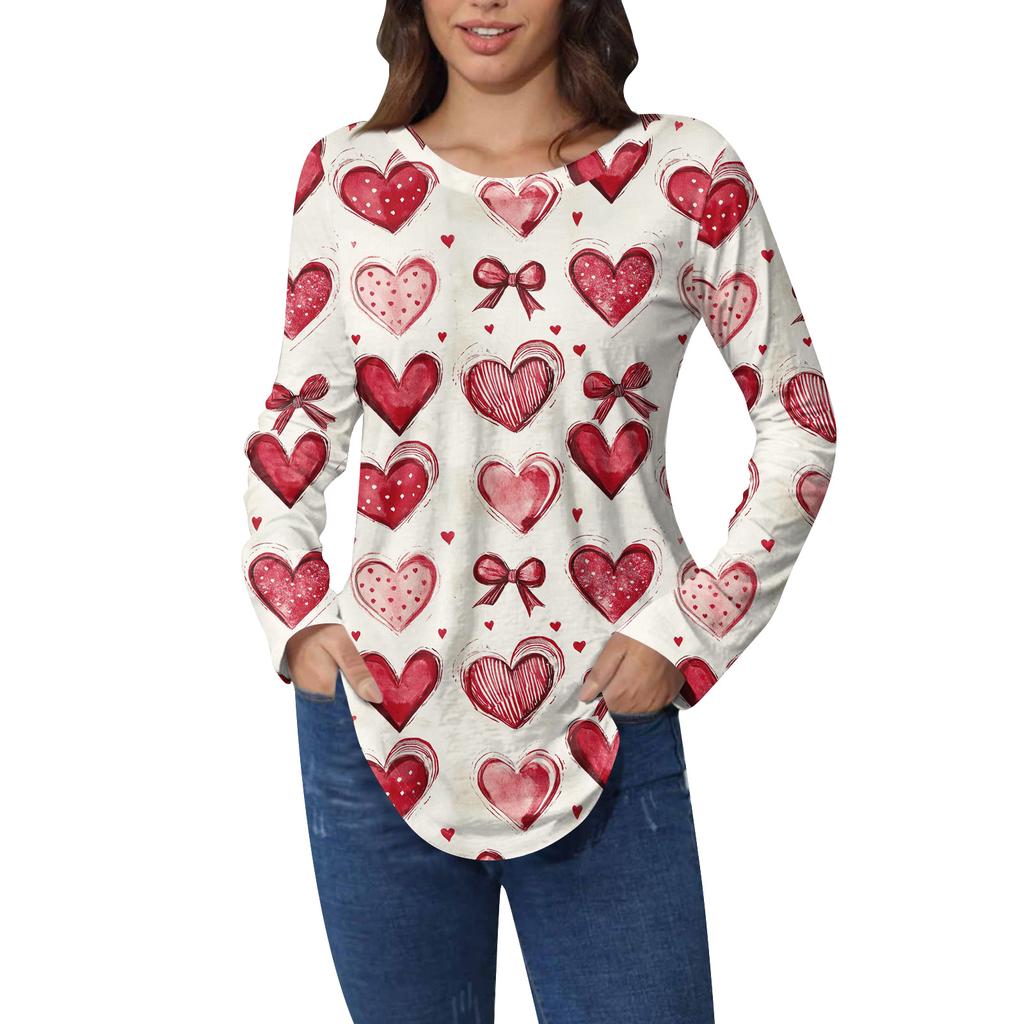 Tee Shirts For Women Fall Casual Long Sleeve Shirts Sweatshirt Vintage Graphic Printing Top Pullover Valentine's Day