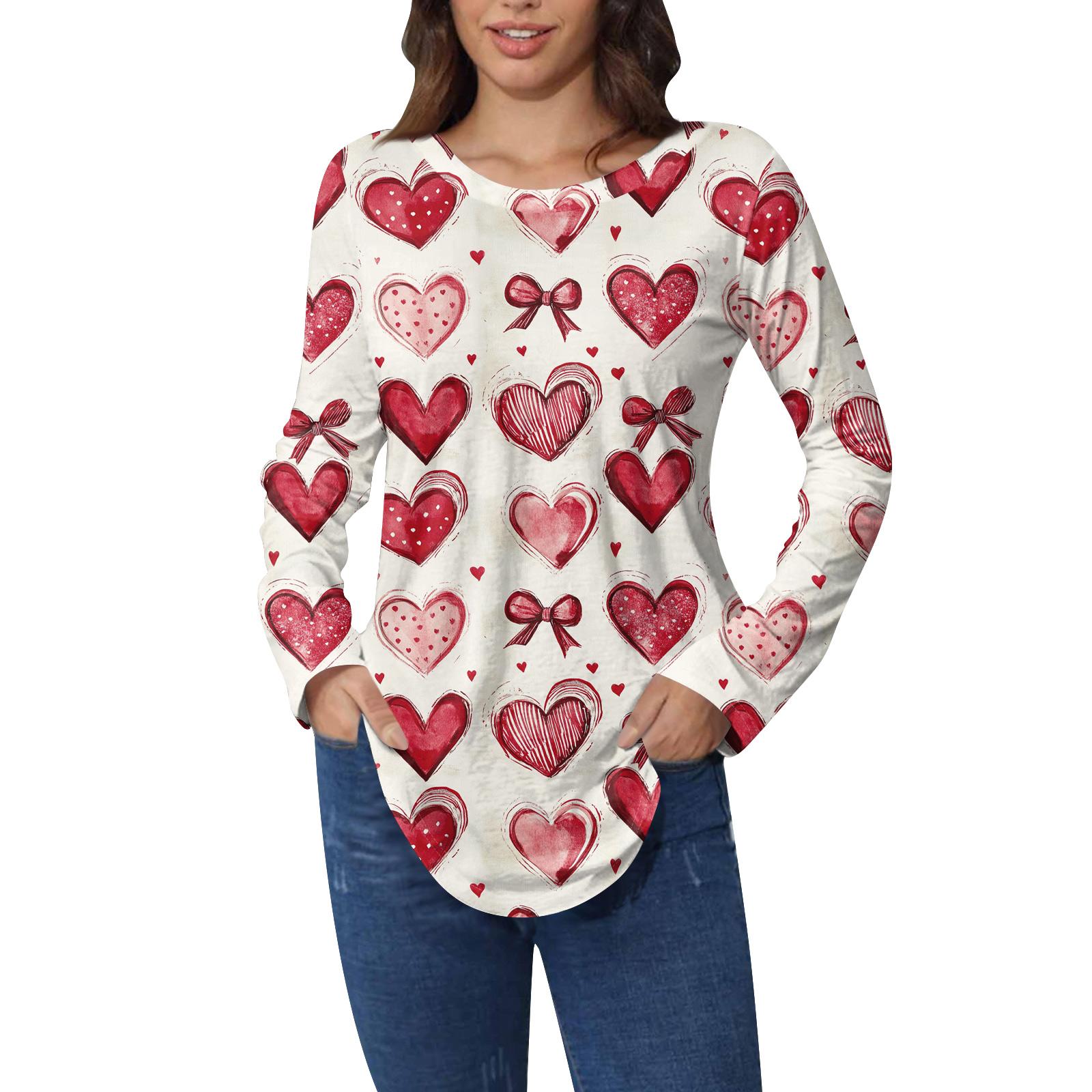 

Футболки женские осенние повседневные рубашки с длинным рукавом толстовка винтажный графический принт топ пуловер ко Дню святого Валентина L