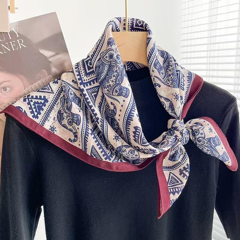 Korean Style Versatile Silk Wool Feel Small Square Scarf Women Winter Decorative Neck Scarf