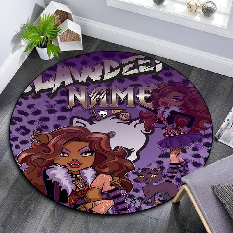 Custom Name,Clawdeen pattern round rug,Carpet Rug for Living Room Bedroom Playroom ,Non-slip Floor Mat,Holiday Gifts and Birthday Gifts.