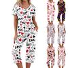 2 Piece Sets For Women Short Sleeve Top And Pants With Pockets Workout Soft Print Sets