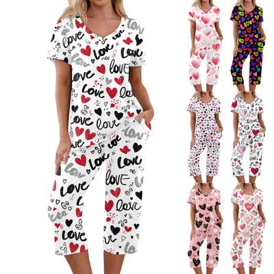 2 Piece Sets For Women Short Sleeve Top And Pants With Pockets Workout Soft  Print Sets