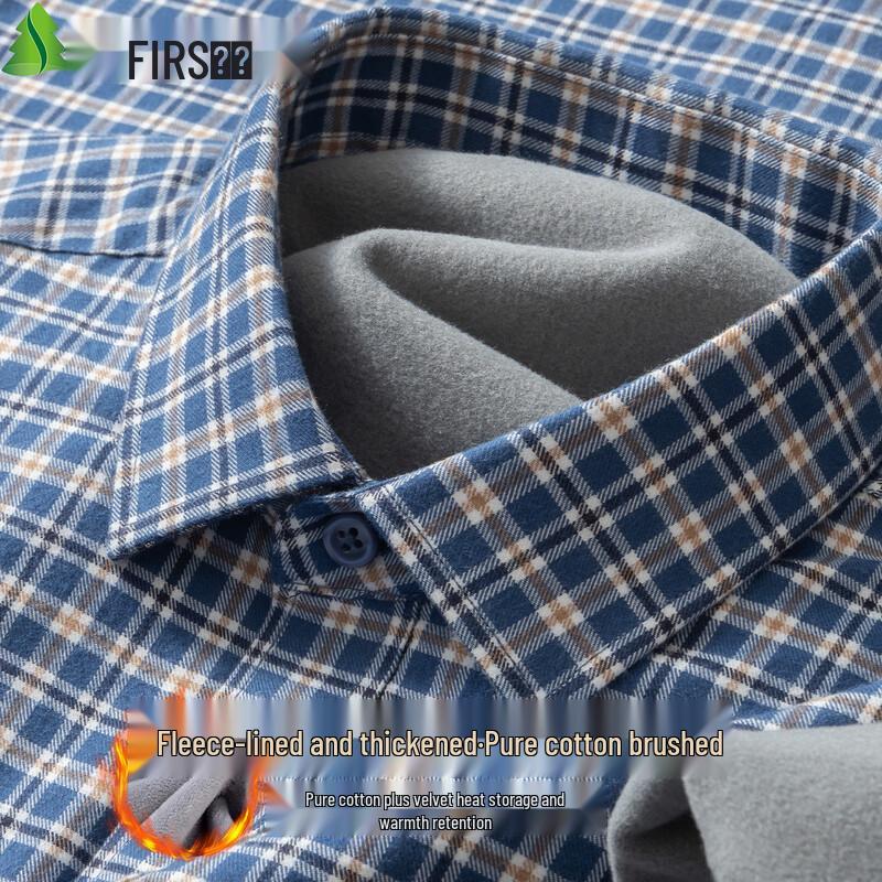 FIRS Men's Pure Cotton Flannel Lined Warm Shirt