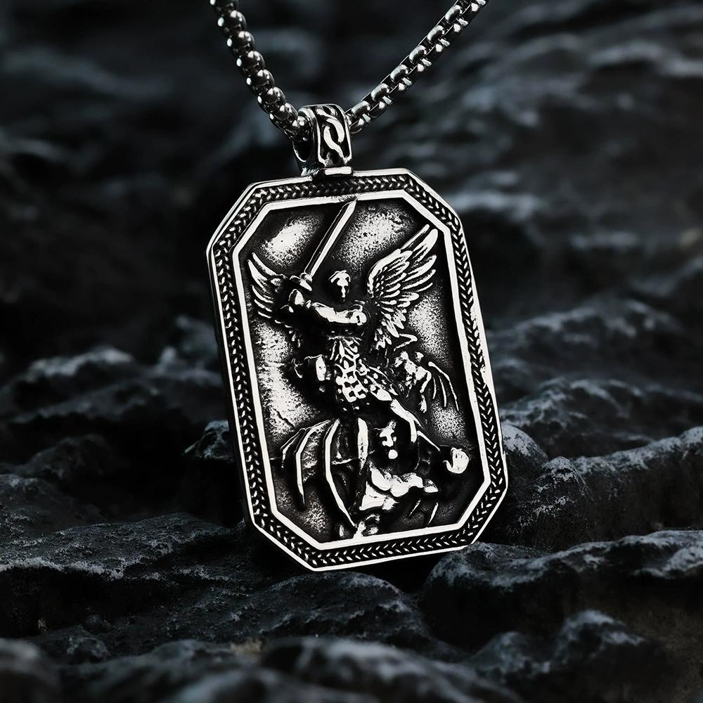 

Cool Mens Catholic Christian Saint St Michael Medal Medallion Pendant Necklace