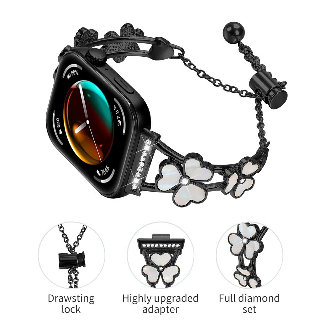 For Huawei Watch Fit 3 Watchband Heart Clover Decor Zinc Alloy Metal Strap