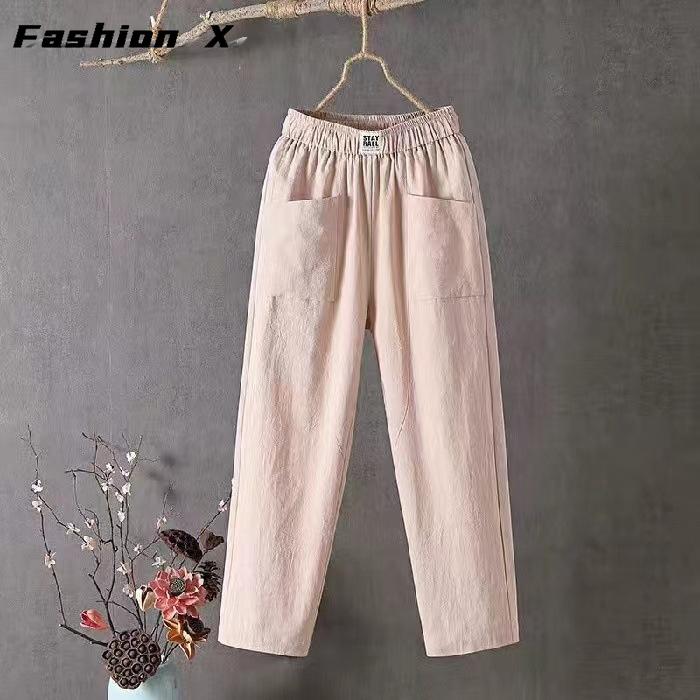 

Летние женские брюки, льняные повседневные брюки, свободные прямые брюки, женские брюки с девятью точками 4XL