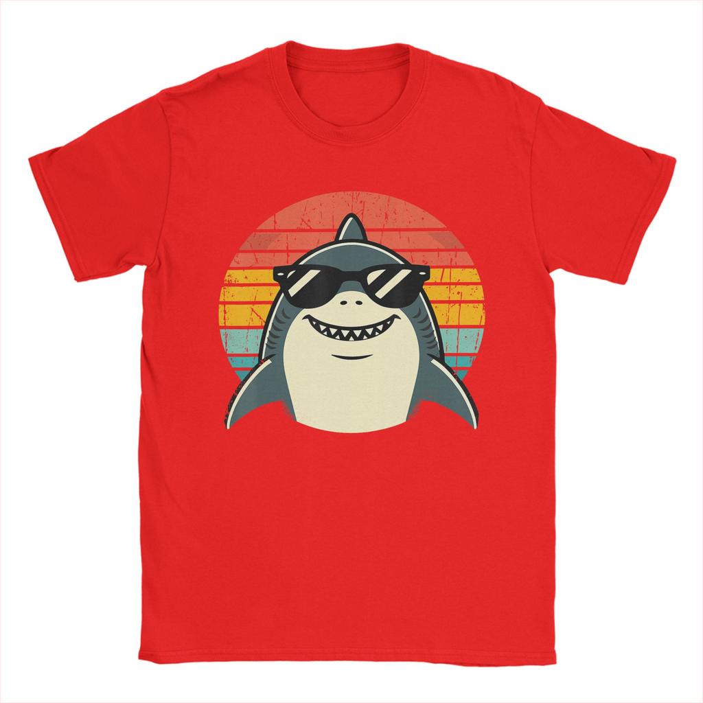 Shark with Sunglasses Animal Sharks Unisexs T Shirt Novelty Tee Shirt Short Sleeve Round Collar TShirts Cotton Printed Clothes
