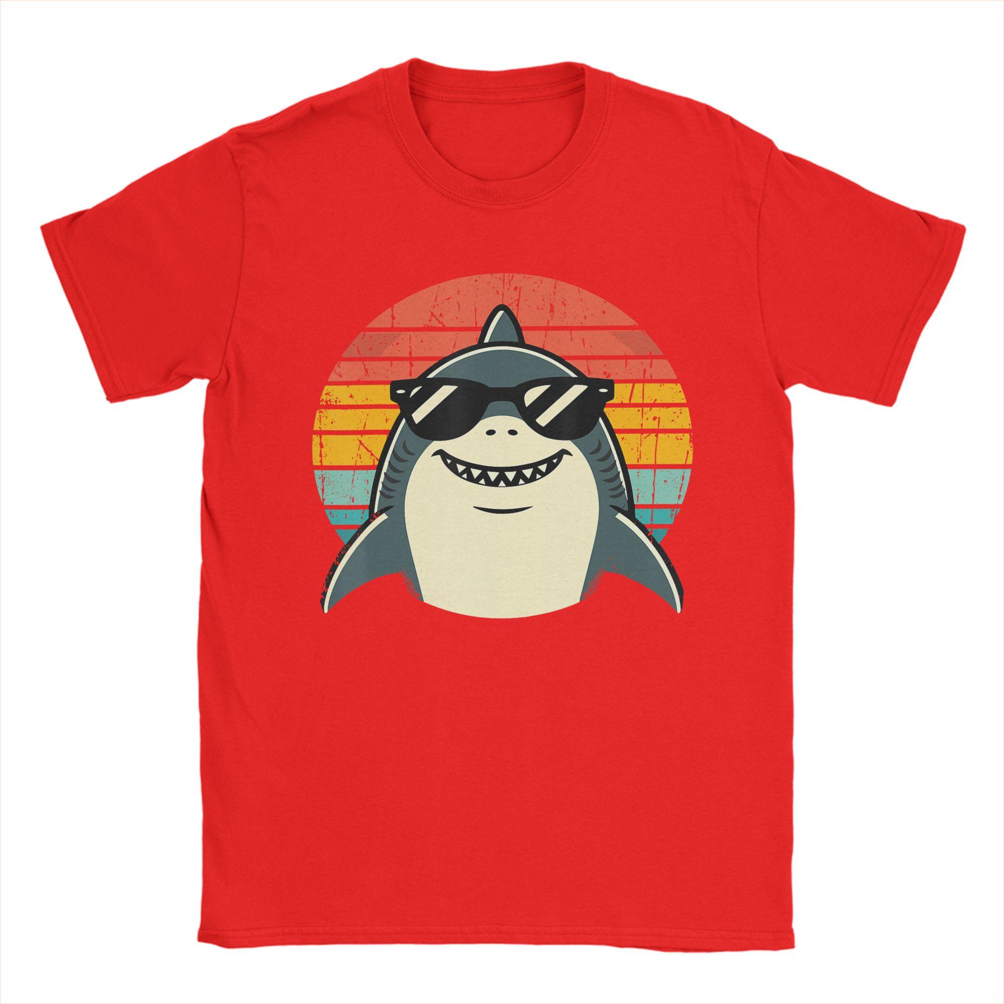 Shark with Sunglasses Animal Sharks Unisexs T Shirt Novelty Tee Shirt Short Sleeve Round Collar TShirts Cotton Printed Clothes S