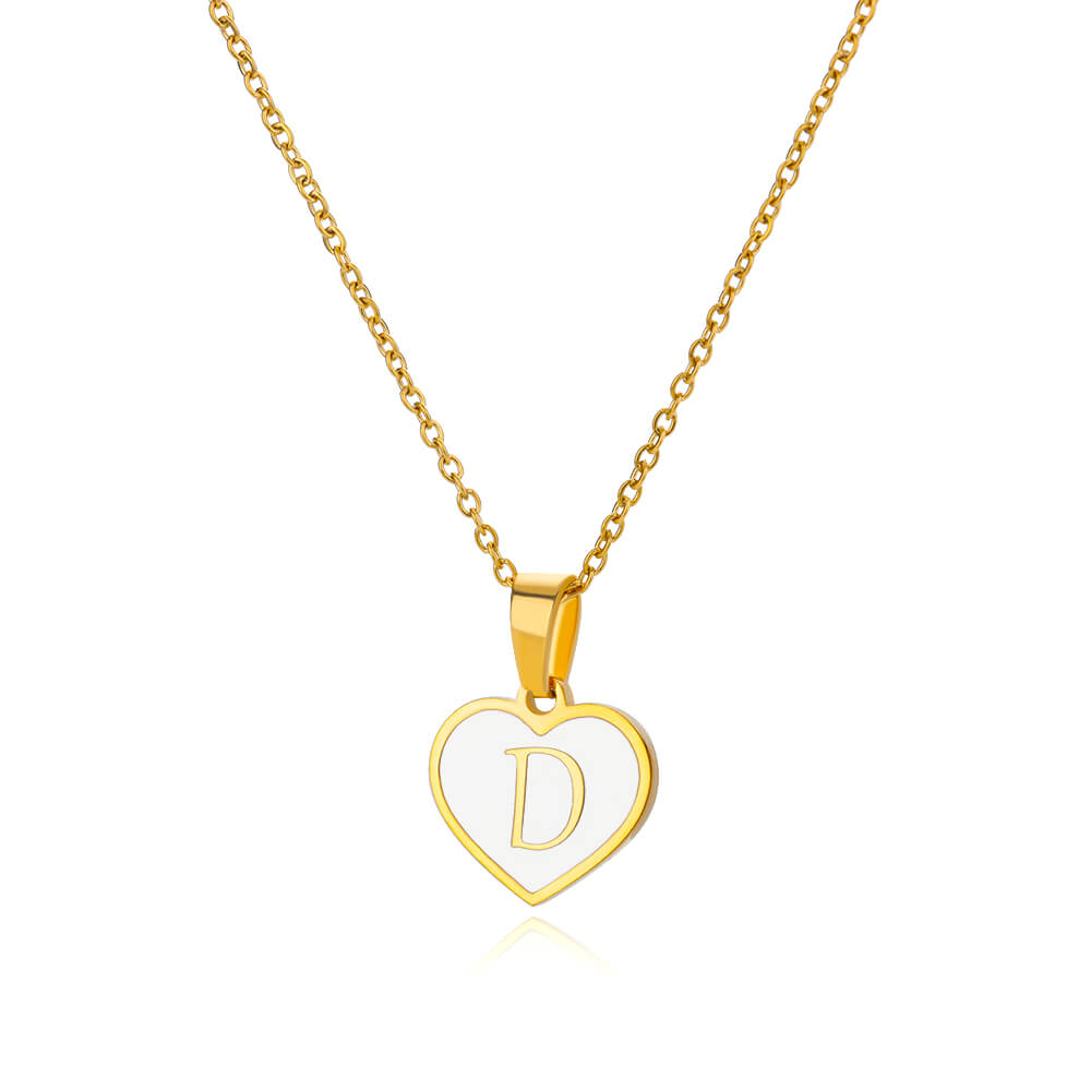 Stainless Steel Initial Letter Enamel White Heart Necklaces for Women Cute Name Pendant Charm Necklace Zircon Prom Accessories