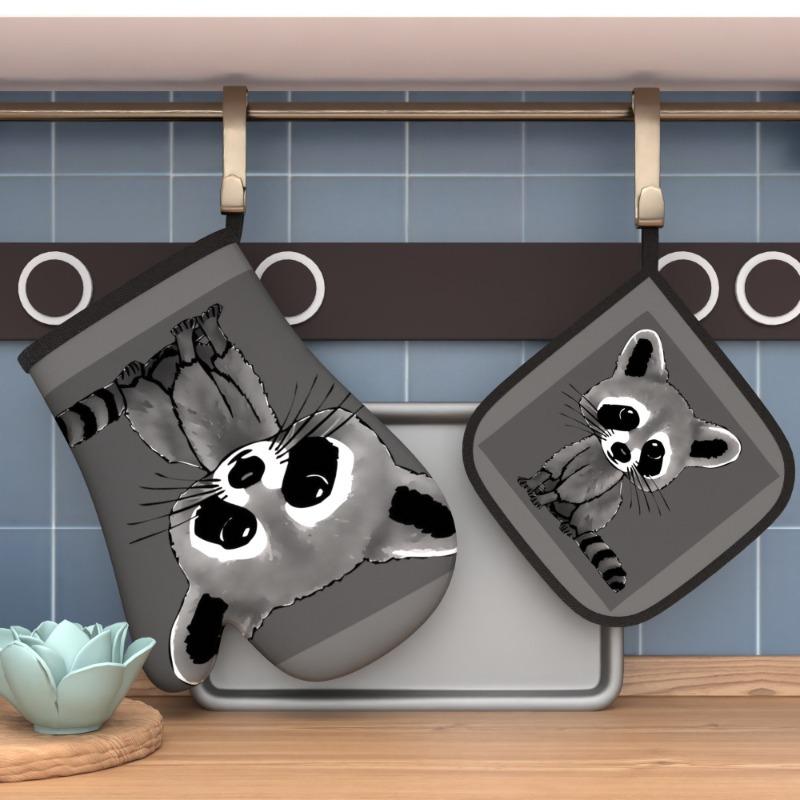 2PS Cute Raccoon Oven Mitt2PS 2PSet, Woven Polye2PSter Potholder2PS, Heat Re2PSi2PStant up to 500°