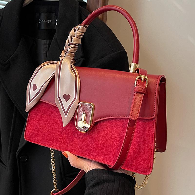 Light Luxury Retro Red Wedding Bag For Women Texture Versatile Shopping Handbags Female Commuting One Shoulder Crossbody Bags