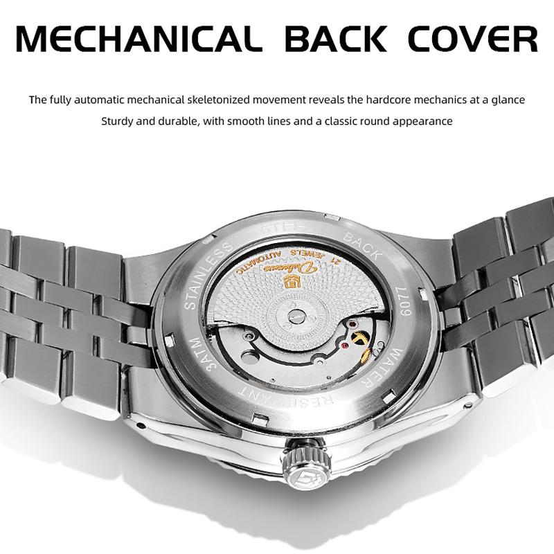 New Sky Blue Luxury Automatic Watch Luminous Calendar 30m Waterproof Stainless Steel Men Mechanical Wristwatches Sports Watch