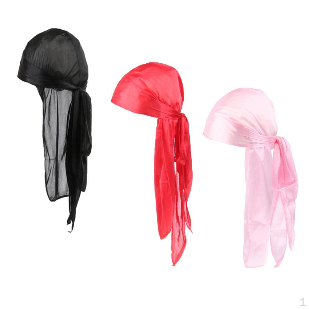 

3 шт. Шапка с длинным хвостом, повязка на голову, пиратская шапка от выпадения волос, черно-красно-розовая, 58 см