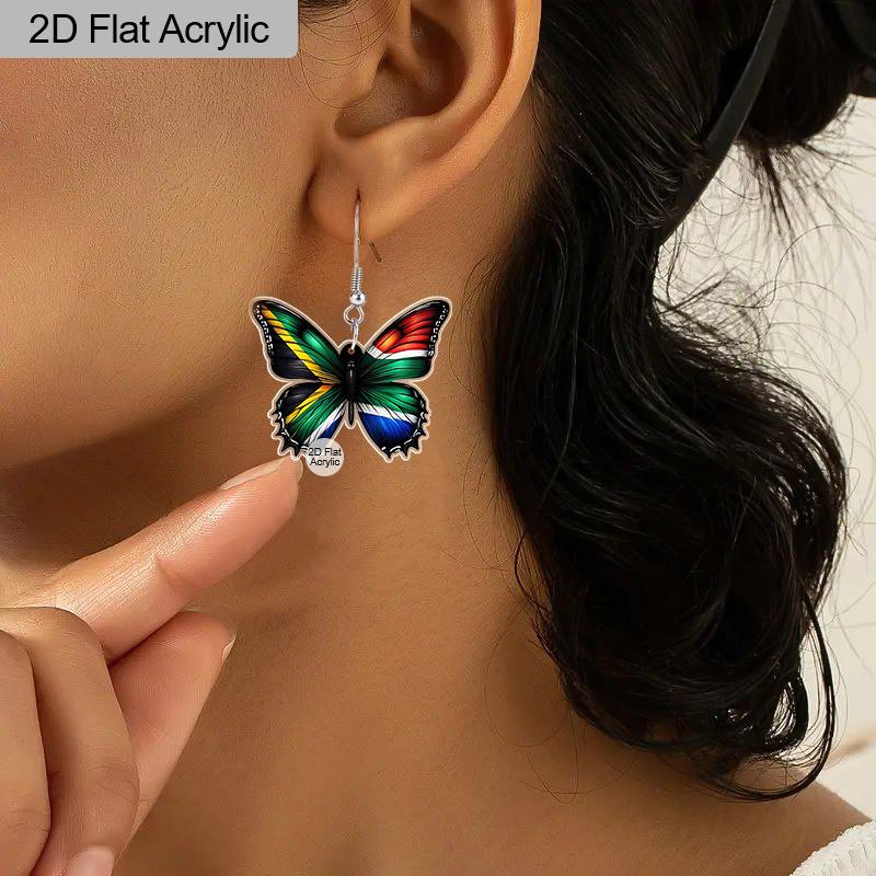 2D Flat Colorful Butterfly South Africa Flag Acrylic Material Dangle Earrings Lightweight Colorful Earrings for Women Jewelry Gifts
