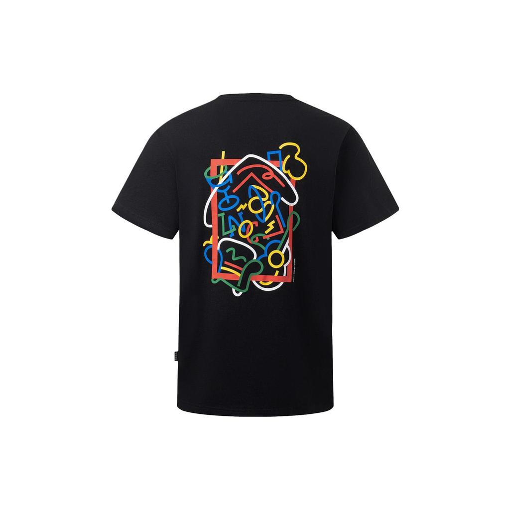 Li Ning T Shirts Unisex Black Crew Neck Moderate Straight Fit AHST135-2