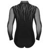 Mens Ballroom Dance Leotard See Through Mesh Long Sleeve Deep V Neck Sparkling Rhinestones Tango Costume