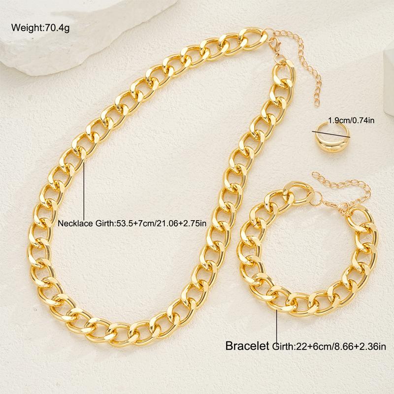 3PCS Gold Color Chunky Chain Jewelry Set For Women Men Exaggerated Punk Cuban Necklace Bracelet Ring Fashion Unisex Jewelry 2026