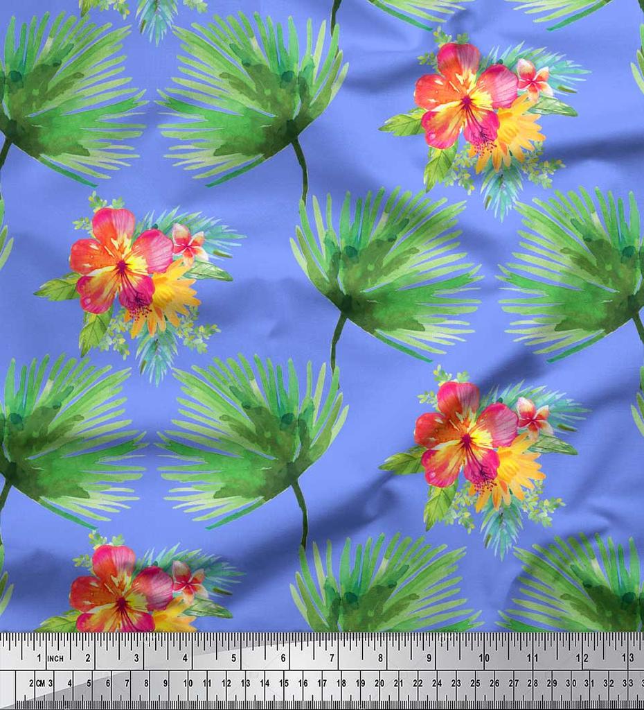 Soimoi Red Poly Crepe Fabric Leaves & Floral Decor Fabric Printed By the Metre 42 Inch
