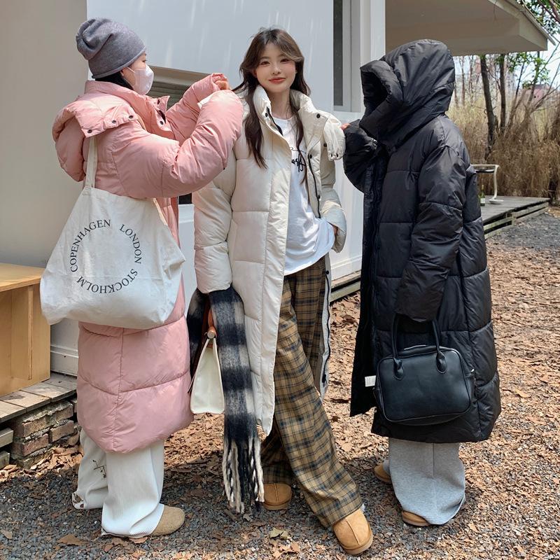 Damen 2024 Wintermode Baumwollmantel mit Kapuze in Überlänge - Dick, warm und Überknie-Stil