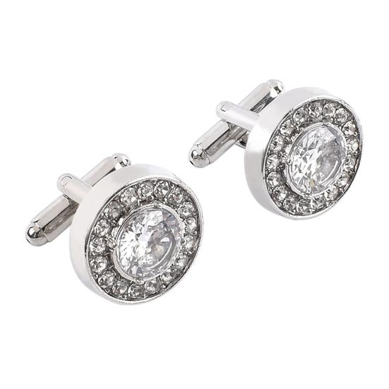 1 Pair Men Cufflinks Polished Smooth Surface Rhinestones Inlaid Rectangle Round Twist Shape Suit Shirt Cufflinks Button Replacement Accessories