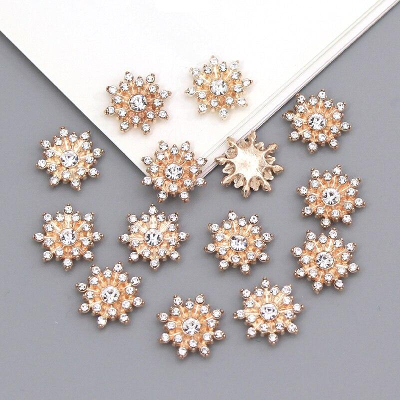 10 Stück Schneeflocken-Cabochon-Metallbasis, Strass, glitzernde Strass-Knöpfe für Kleidung, Schuhe, Taschen, Zubehör, DIY-Handwerk, 16 x 16 mm