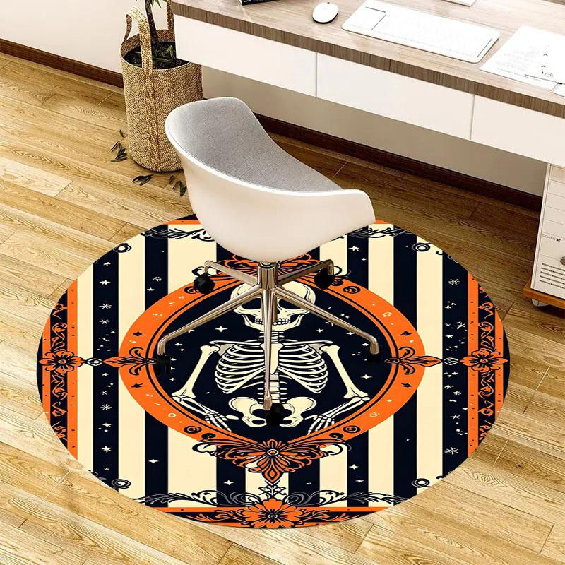 1pc Halloween Skeleton Artwork Round Carpet, Made of Polyester,Office Chairs, Living Rooms, Or Bedrooms, a Cool Rug for The Living Room.ydt26048