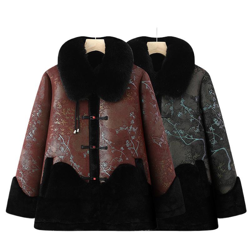 Women's Leather & Fur Winter Coat for Mothers and Seniors - Warm, Thickened Cotton Jacket